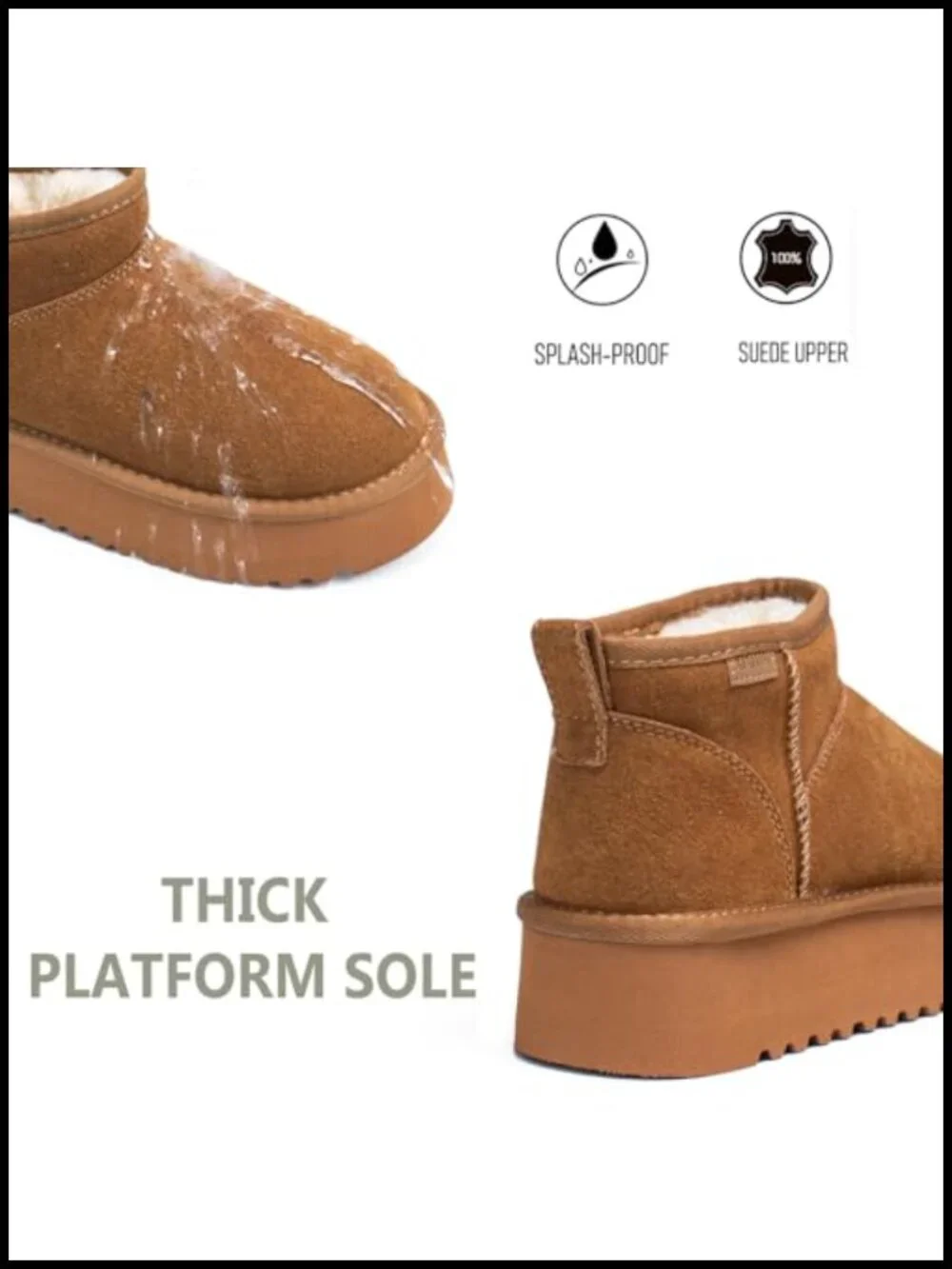 Genuine Suede Platform Ankle Snow Boots with Wool Insole